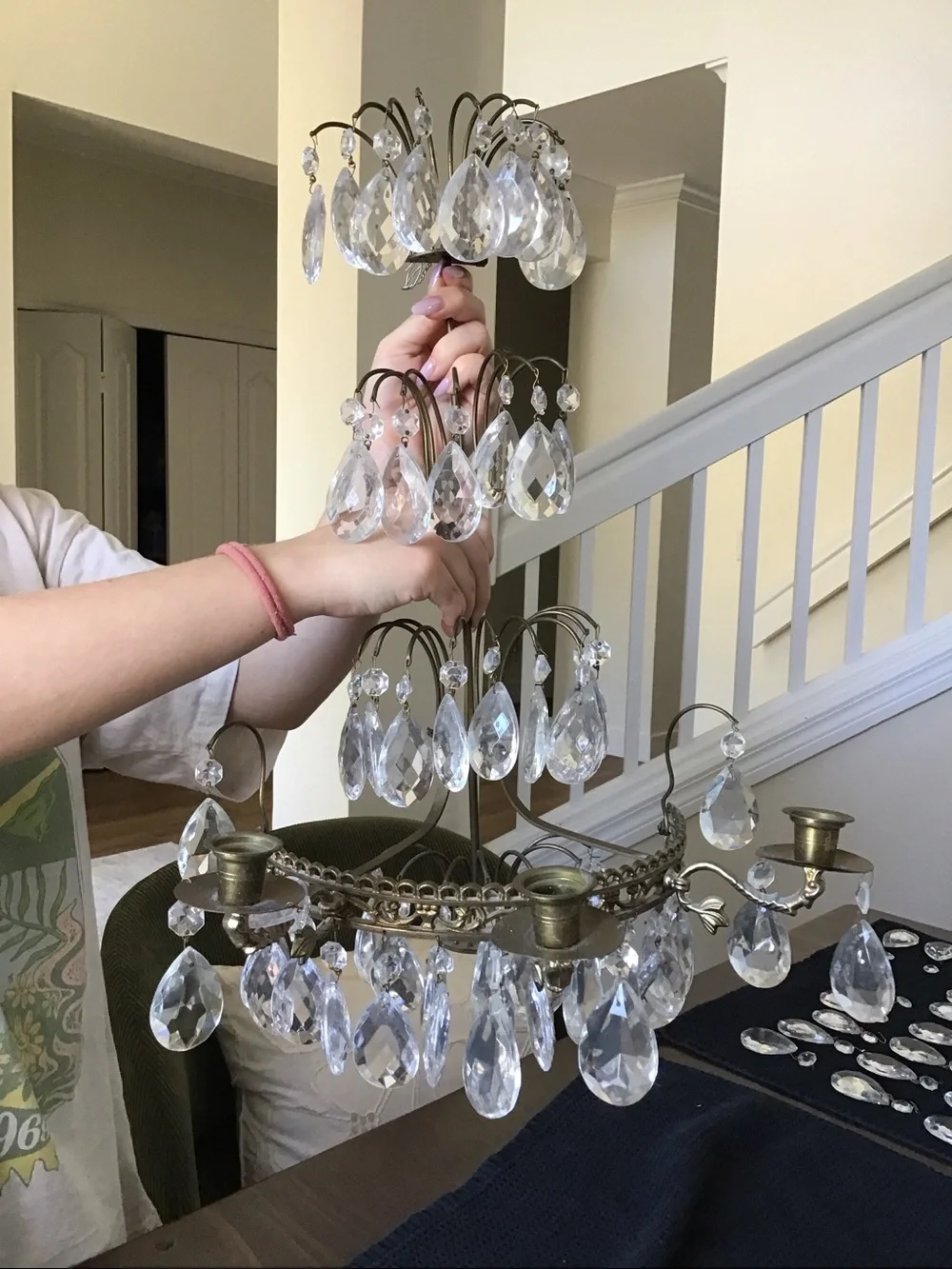 Vintage Neoclassical-style brass glass teardrop/pear wall sconces-2